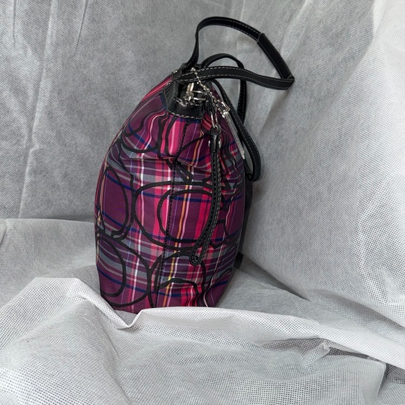 Coach Poppy Tartan Plaid Women's Vibrant Pink and Purple Plaid purse, tote, bag - Picture 5 of 12